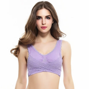 M-3XL Women Underwear Sexy Lingerie Lace Solid Color Cross Side Buckle Wireless Push up Breathable Sleep Sports Bra бюстгалтер